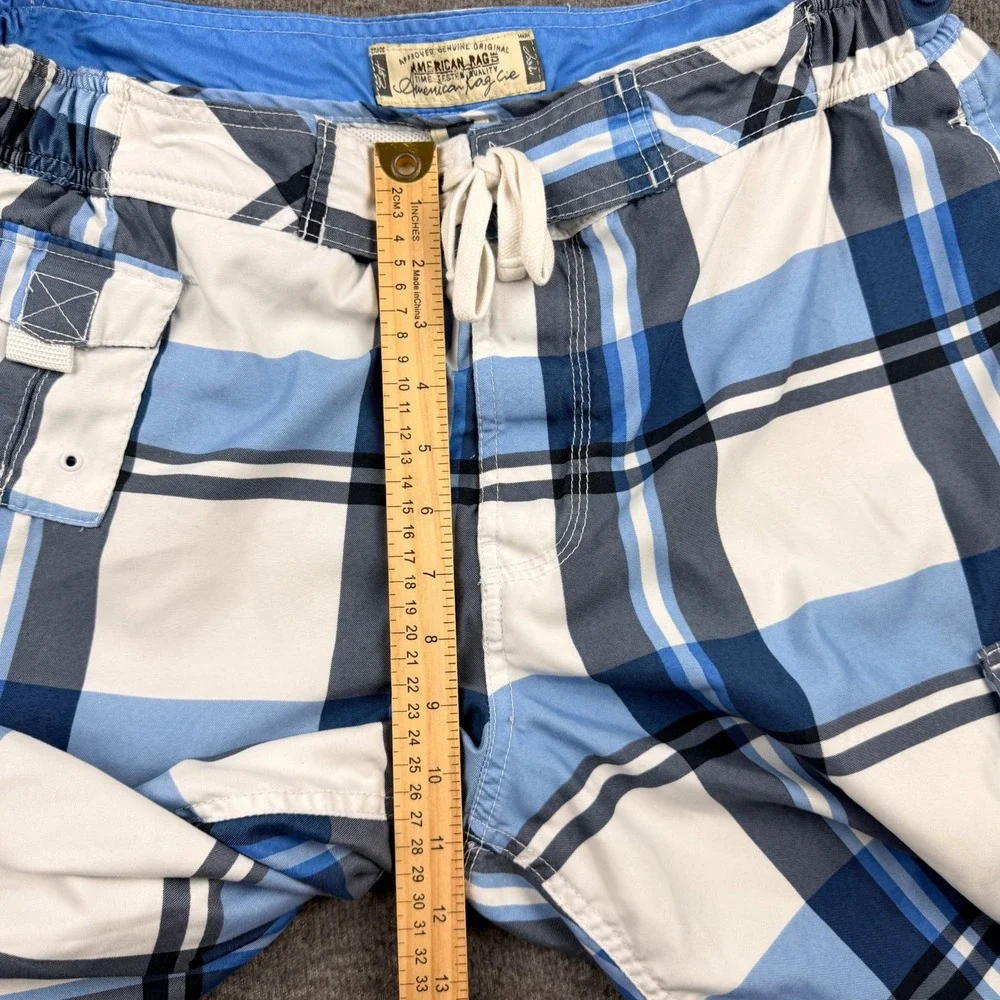 American Rag Men's L Large Blue‎ Plaid Cargo Board Shorts Swim Trunks